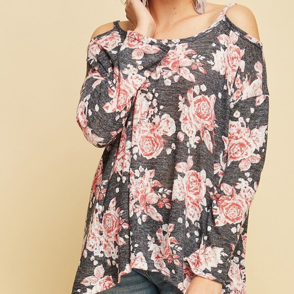 Burnout Floral Print Cold Shoulder Top - Picture 4 of 9